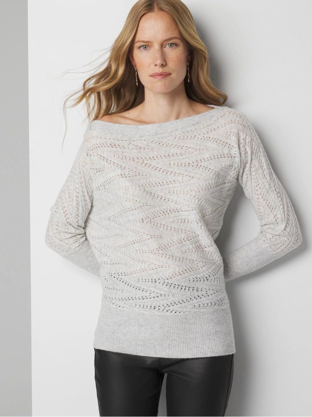 White House Black Market Novelty Stitch Asymmetrical Pullover Sweater L Large